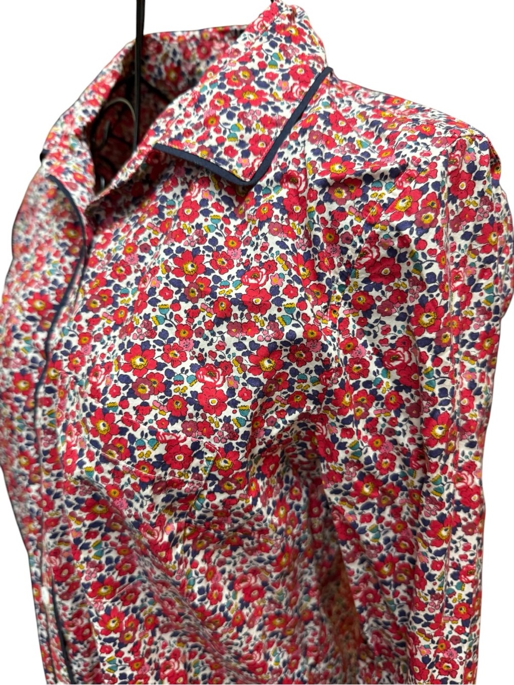 Liberty London x J. Crew Red Floral Button-Down Shirt  Black Piping Preppy - Picture 6 of 10